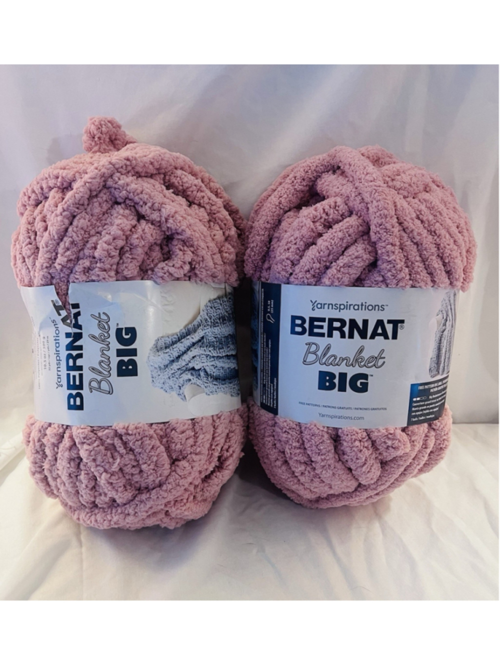 Lot of (2) Bernat Big Blanket Yarn 32 yds. Chalk Pink Rose Yarnsations 10.5 oz.